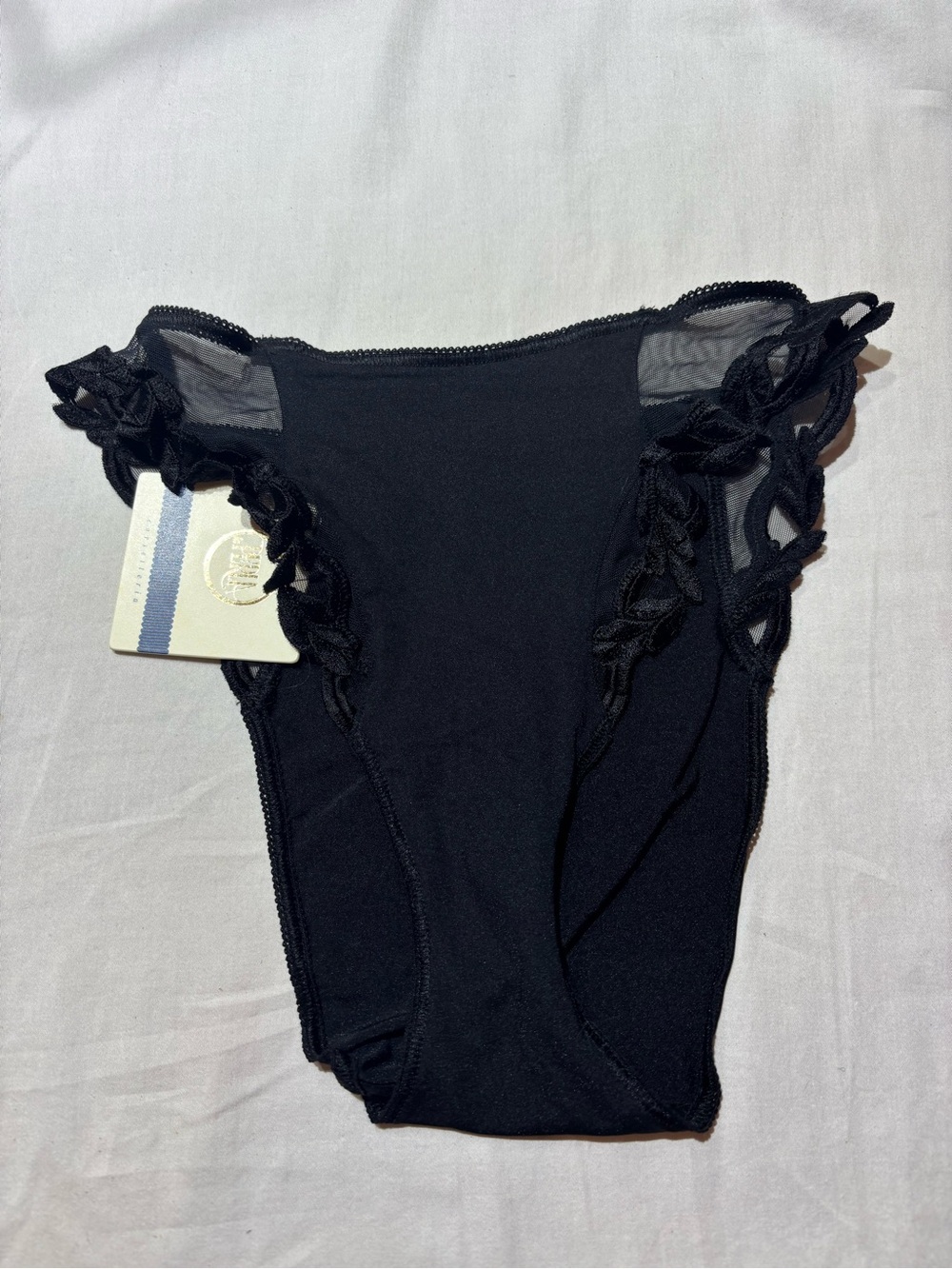 La Perla Black Bikini Panty with Floral Lace Side Detail
